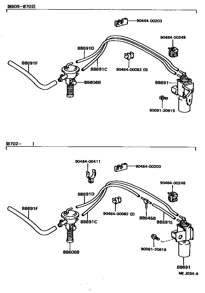 Toyota COROLLA 暖风和空调系统 - 真空管 EPC diagram — MEJ034A