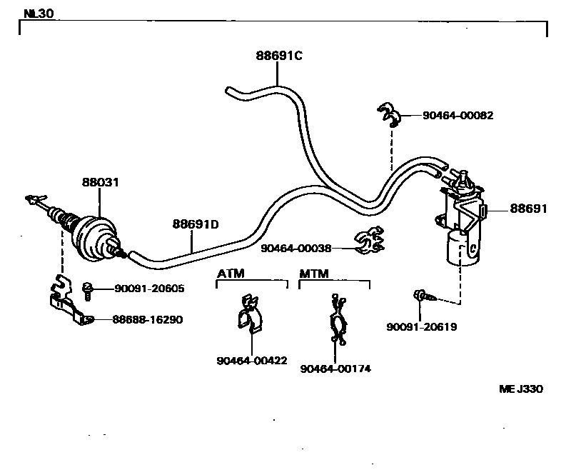 Toyota COROLLA 暖风和空调系统 - 真空管 EPC diagram — MEJ330