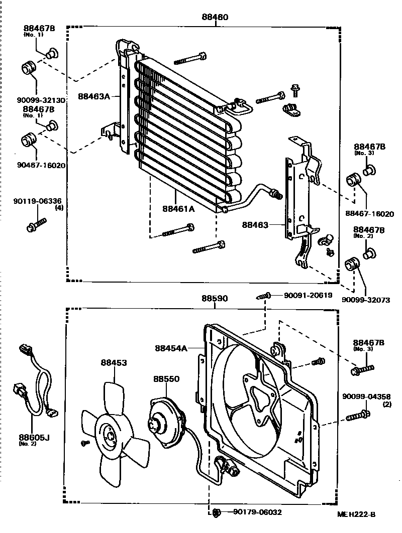 Toyota COROLLA Heating & Air Conditioning - Cooler Piping EPC diagram — MEH222B