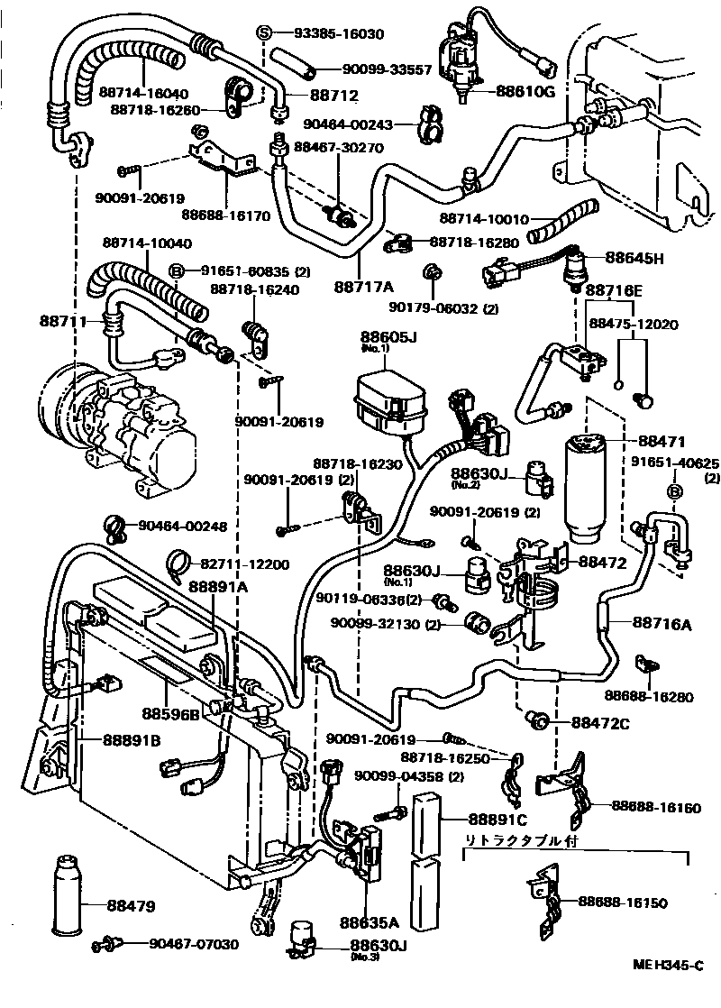 Toyota COROLLA Heating & Air Conditioning - Cooler Piping EPC diagram — MEH345C