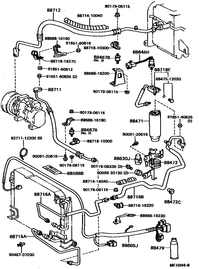 Toyota COROLLA Heating & Air Conditioning - Cooler Piping EPC diagram — MEH346B