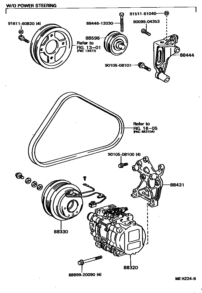 Toyota COROLLA Heating & Air Conditioning - Compressor EPC diagram — MEH224B