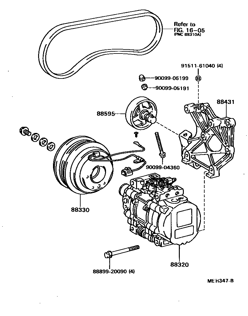 Toyota COROLLA Heating & Air Conditioning - Compressor EPC diagram — MEH347B