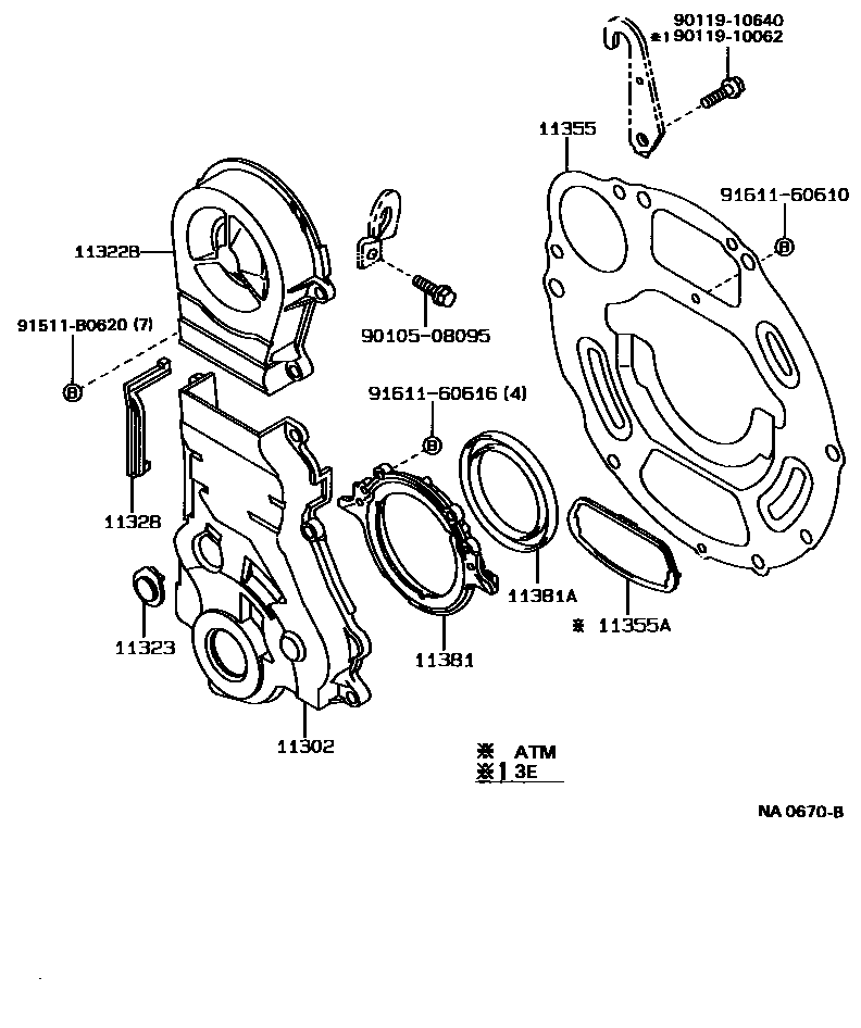 Toyota COROLLA Timing Gear Cover & Rear End Plate EPC diagram — NA0670B