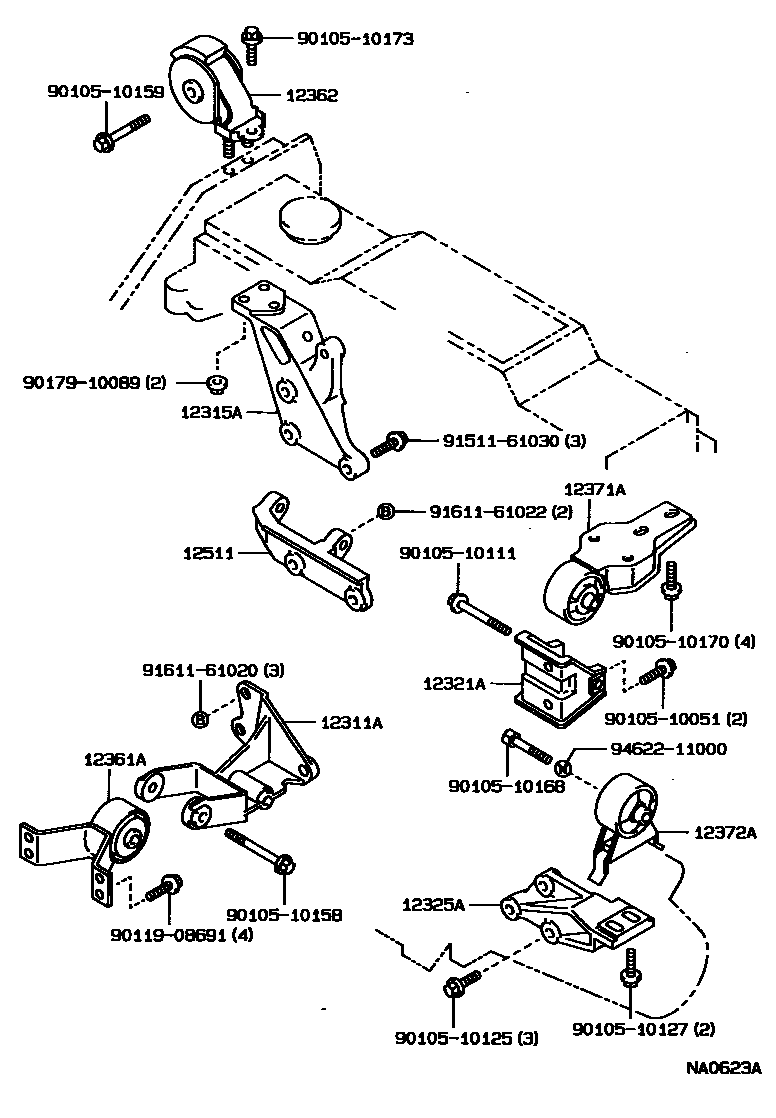 Toyota COROLLA Engine Mounting EPC diagram — NA0623A