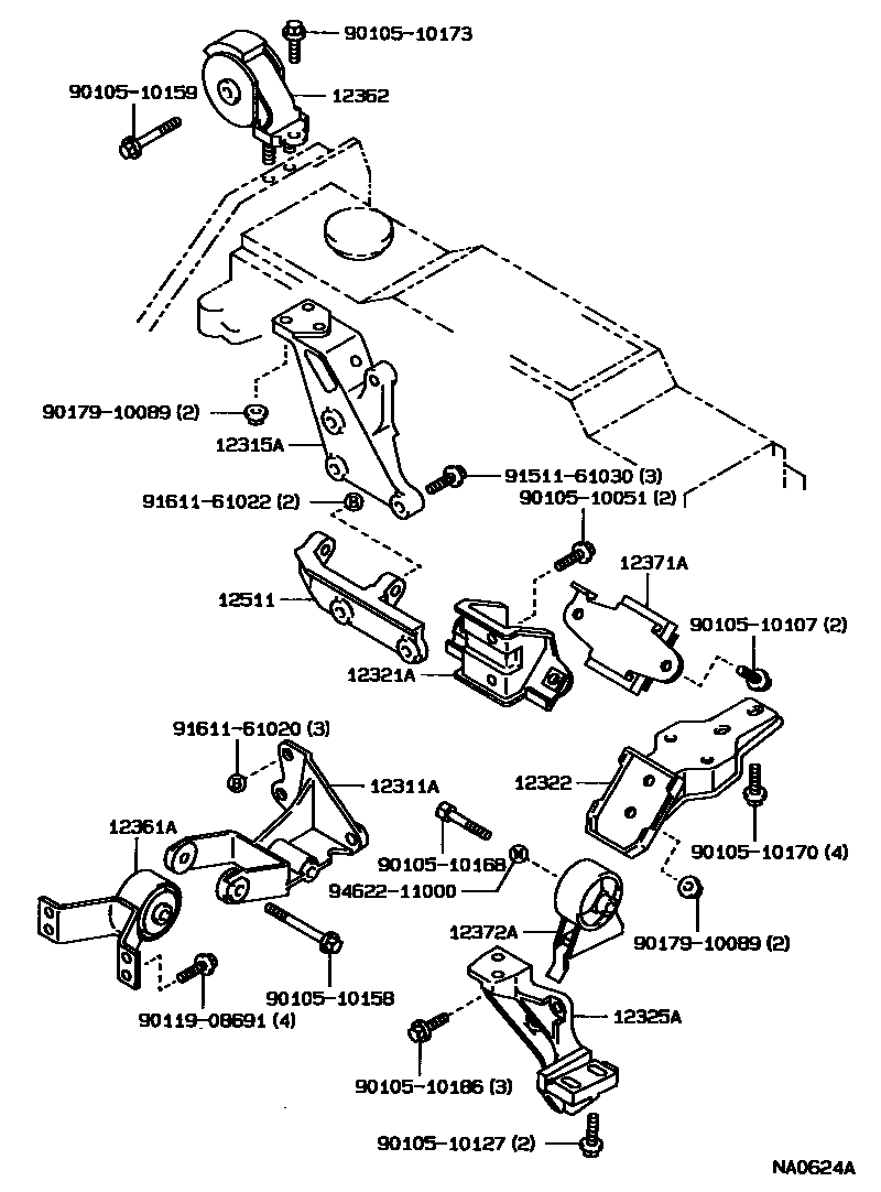 Toyota COROLLA Engine Mounting EPC diagram — NA0624A