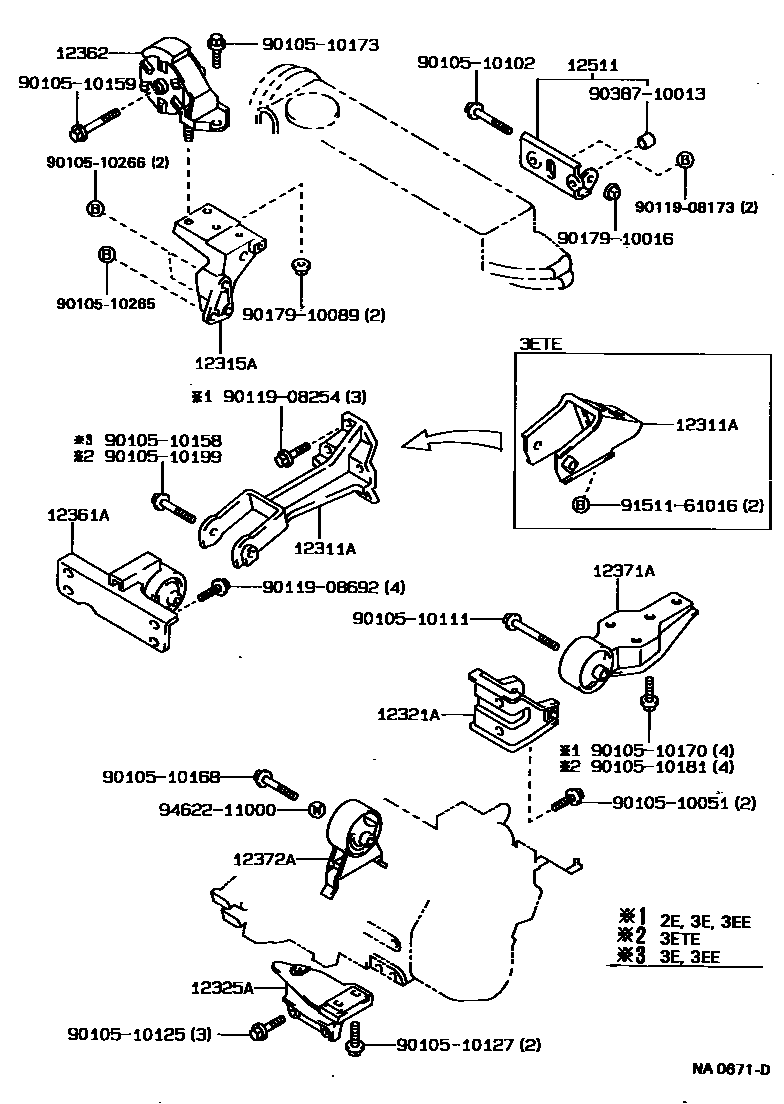 Toyota COROLLA Engine Mounting EPC diagram — NA0671D