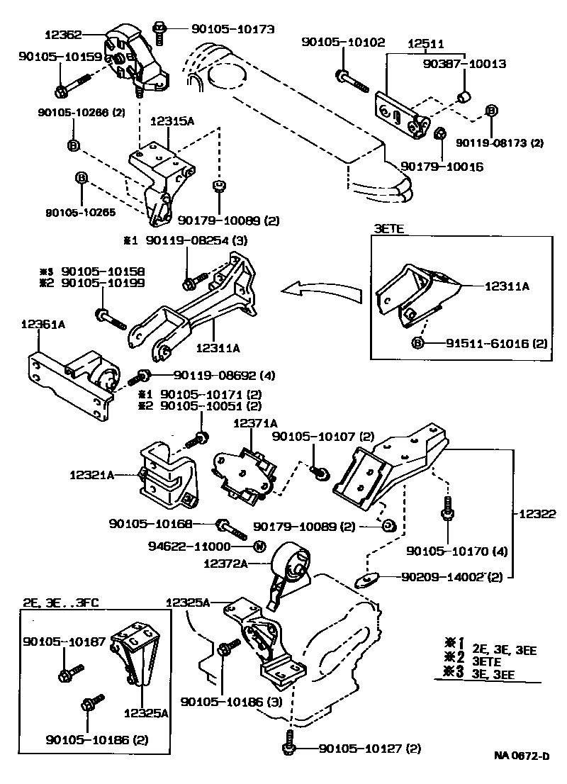 Toyota COROLLA Engine Mounting EPC diagram — NA0672D