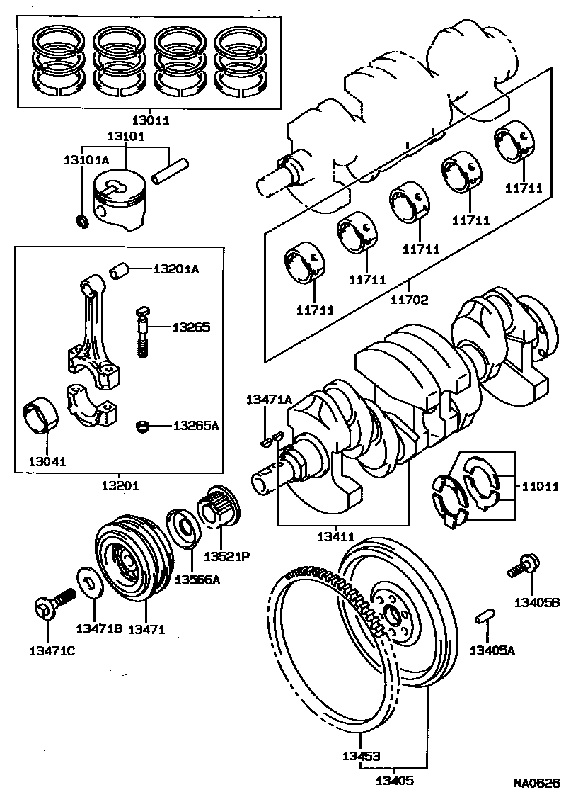 Toyota COROLLA Crankshaft & Piston EPC diagram — NA0626