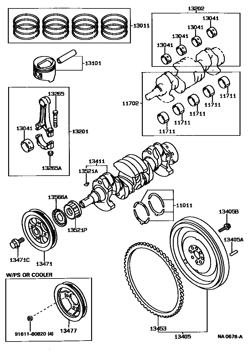 Toyota COROLLA Crankshaft & Piston EPC diagram — NA0676A