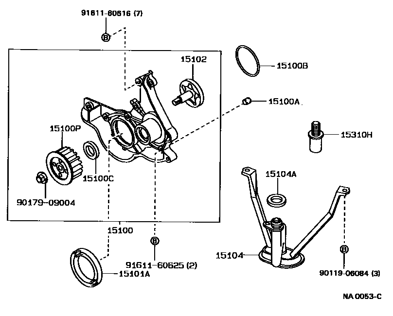 Toyota COROLLA Engine Oil Pump EPC diagram — NA0053C