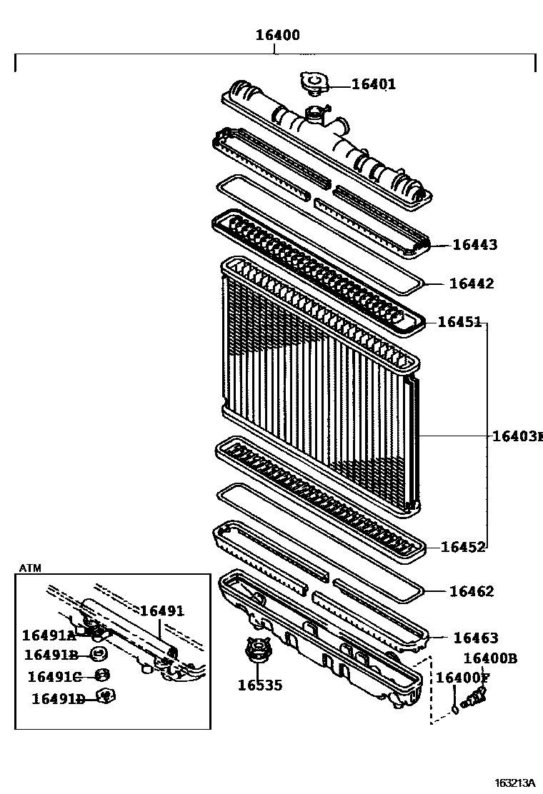 Toyota COROLLA RADIATOR & WATER OUTLET EPC diagram — 163213A