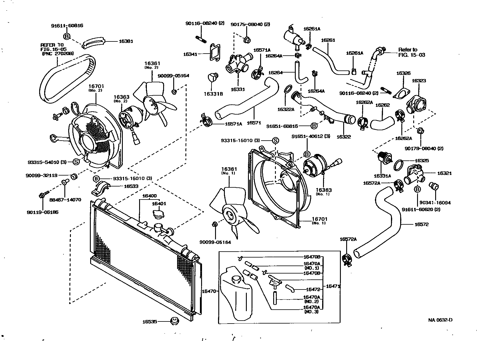 Toyota COROLLA RADIATOR & WATER OUTLET EPC diagram — NA0632D