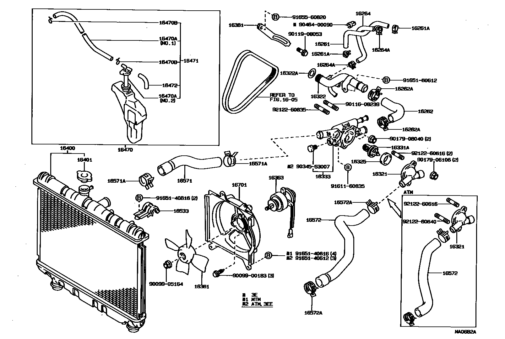 Toyota COROLLA RADIATOR & WATER OUTLET EPC diagram — NA0682A