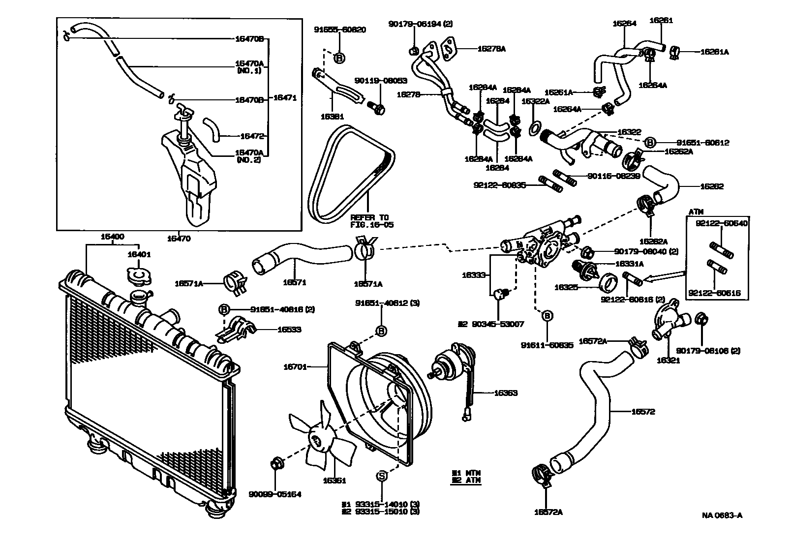Toyota COROLLA RADIATOR & WATER OUTLET EPC diagram — NA0683A