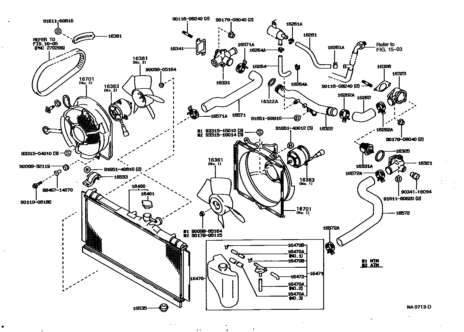 Toyota COROLLA RADIATOR & WATER OUTLET EPC diagram — NA0713D