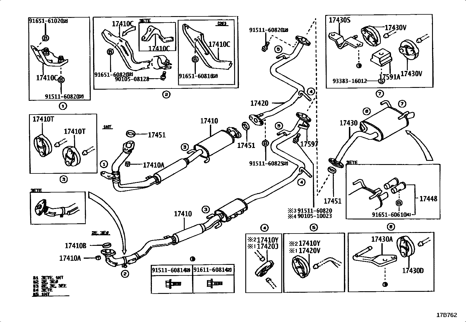 Toyota COROLLA Exhaust Pipe EPC diagram — 17B762