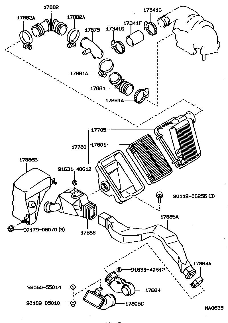 Toyota COROLLA Air Cleaner EPC diagram — NA0635