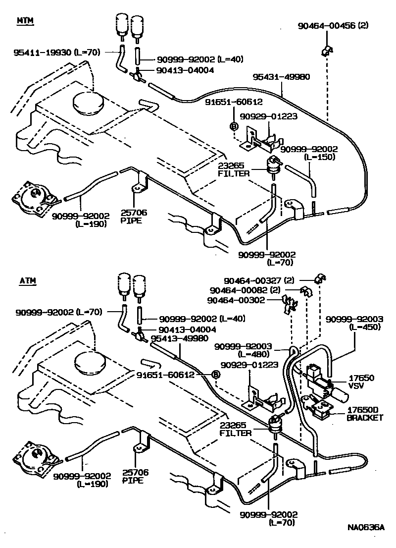 Toyota COROLLA vacuum tube EPC diagram — NA0636A