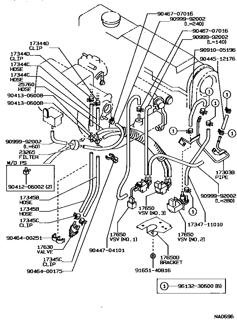 Toyota COROLLA vacuum tube EPC diagram — NA0696