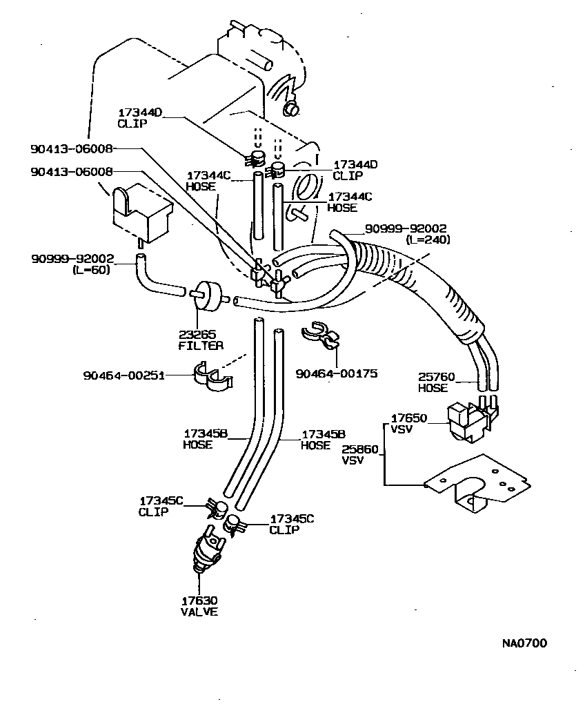 Toyota COROLLA vacuum tube EPC diagram — NA0700