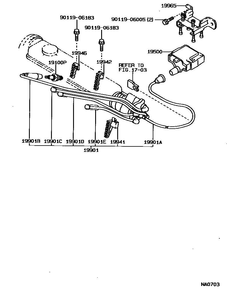 Toyota COROLLA 点火线圈和火花塞 EPC diagram — NA0703