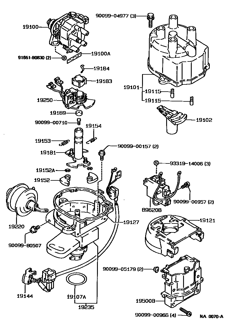 Toyota COROLLA 分电器 EPC diagram — NA0070A