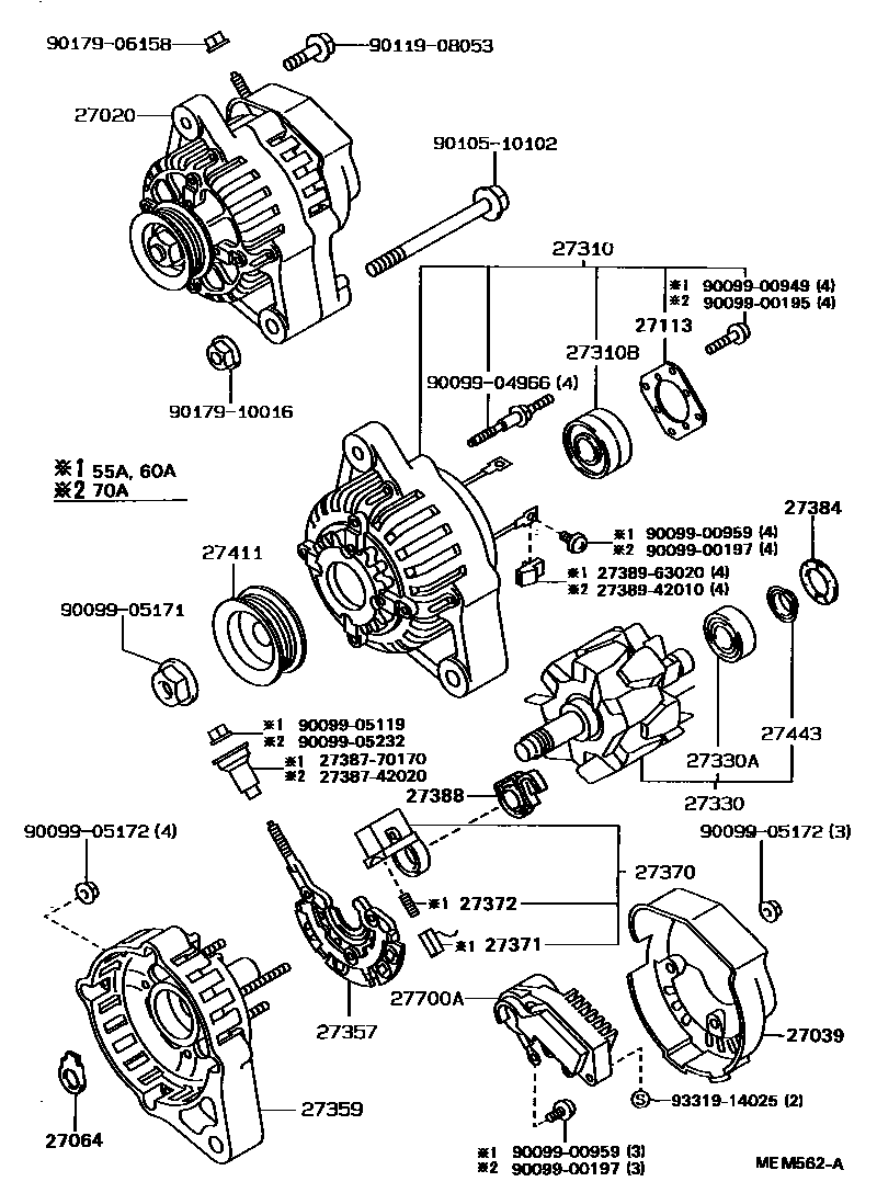 Toyota COROLLA Alternator EPC diagram — MEM562A