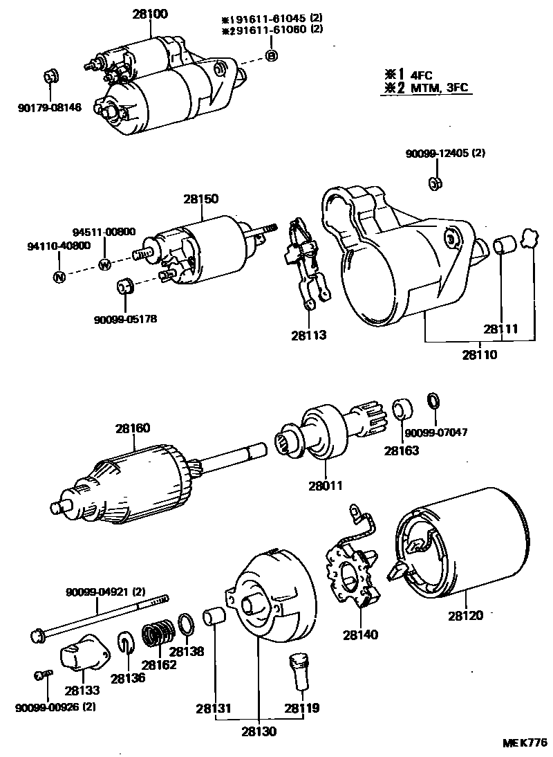 Toyota COROLLA 起动机 EPC diagram — MEK776