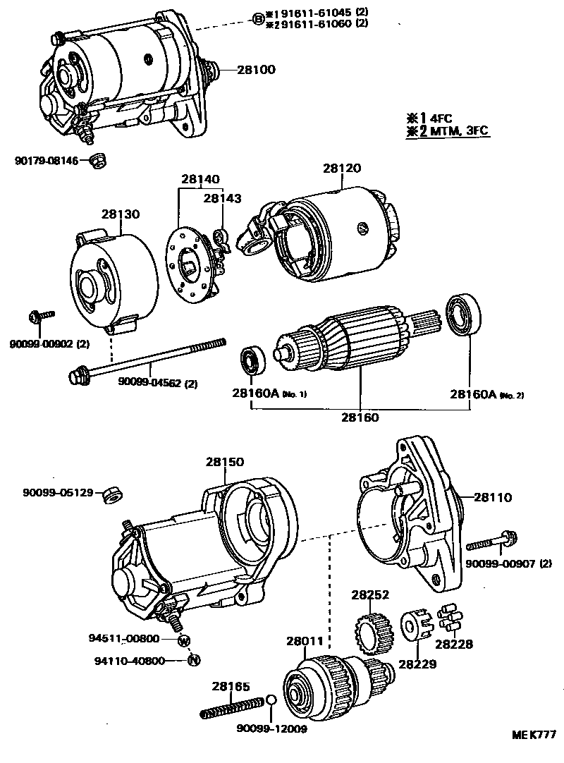 Toyota COROLLA 起动机 EPC diagram — MEK777