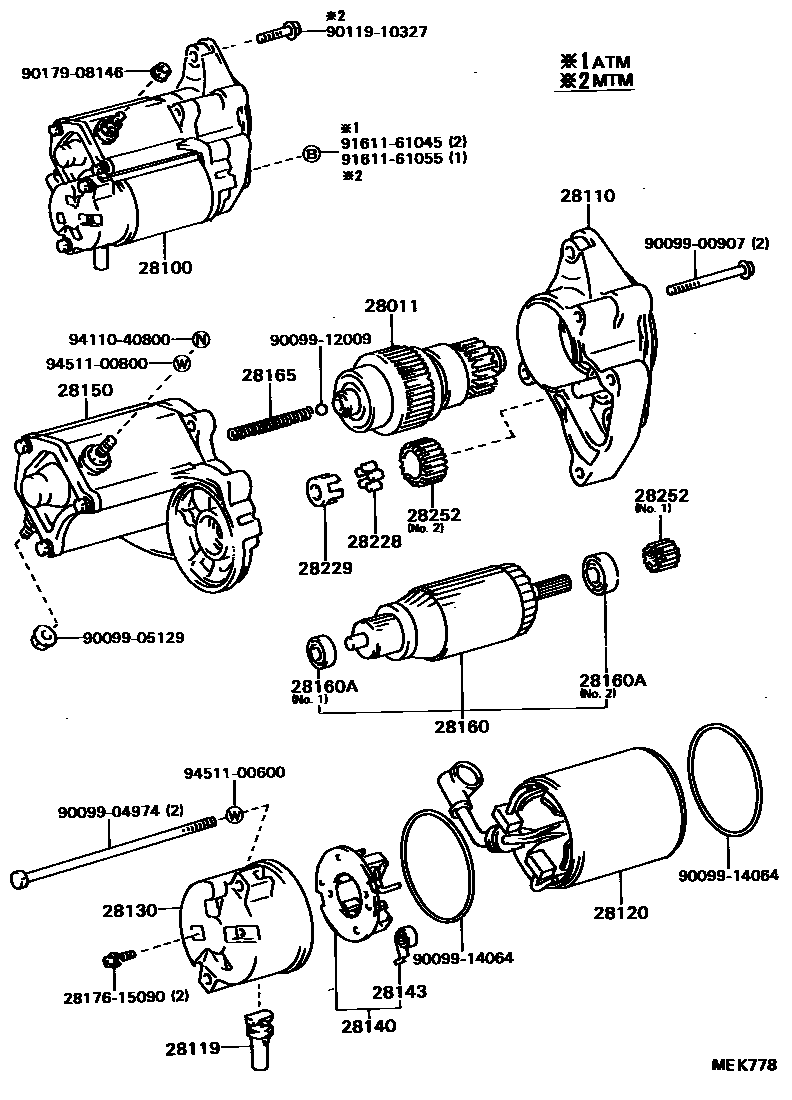 Toyota COROLLA 起动机 EPC diagram — MEK778