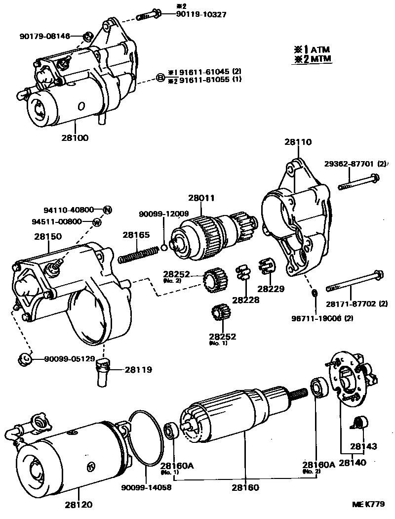 Toyota COROLLA 起动机 EPC diagram — MEK779