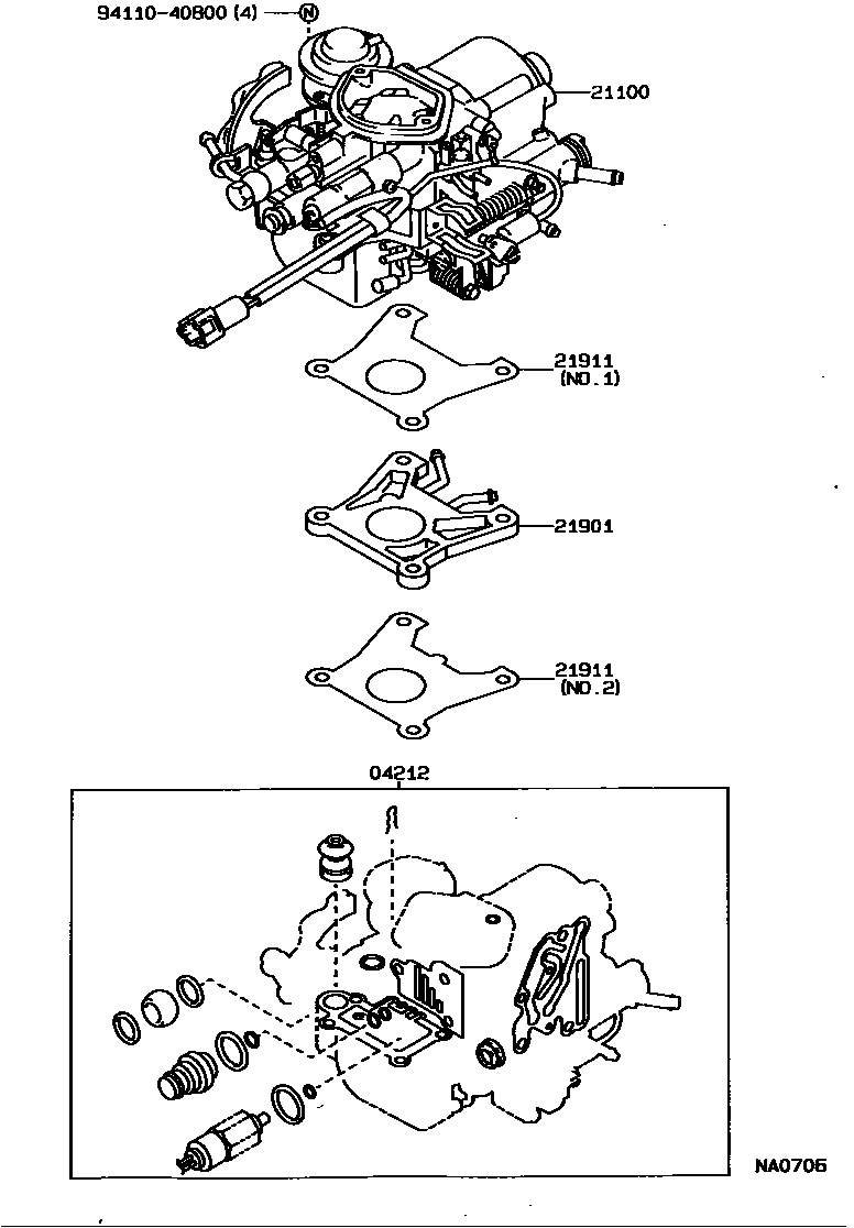 Toyota COROLLA carburetor assembly EPC diagram — NA0706