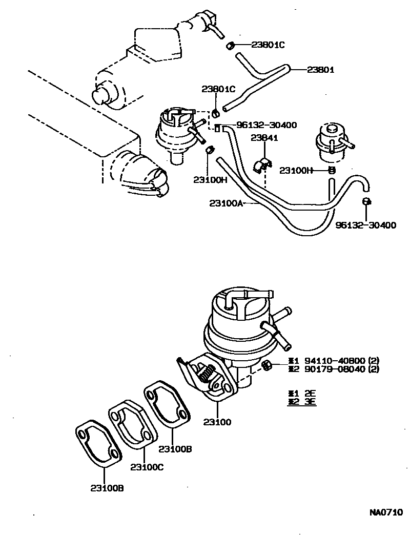 Toyota COROLLA 燃油泵和燃油管 EPC diagram — NA0710