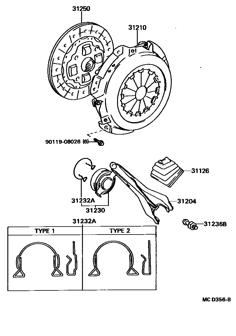 Toyota COROLLA 离合器和分离叉 EPC diagram — MCD356B