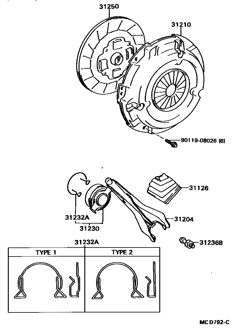 Toyota COROLLA 离合器和分离叉 EPC diagram — MCD792C