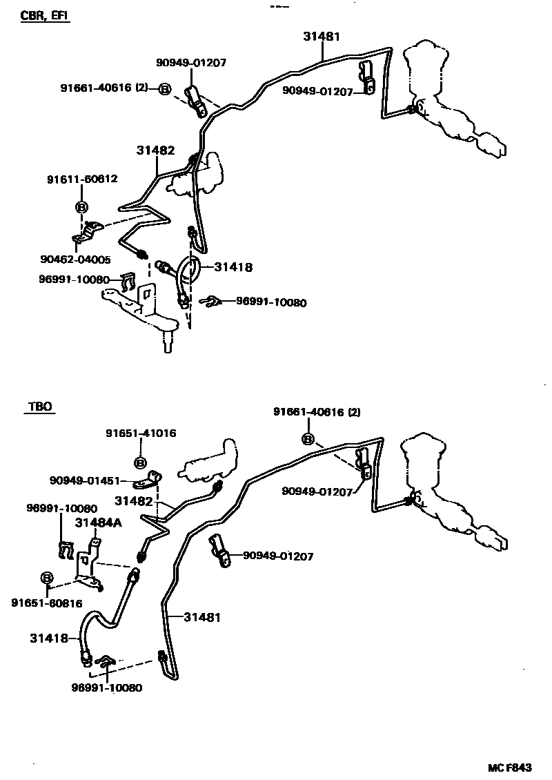 Toyota COROLLA 离合器踏板和挠性软管 EPC diagram — MCF843