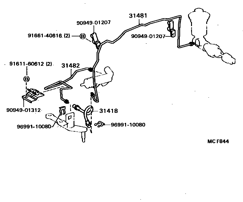 Toyota COROLLA 离合器踏板和挠性软管 EPC diagram — MCF844