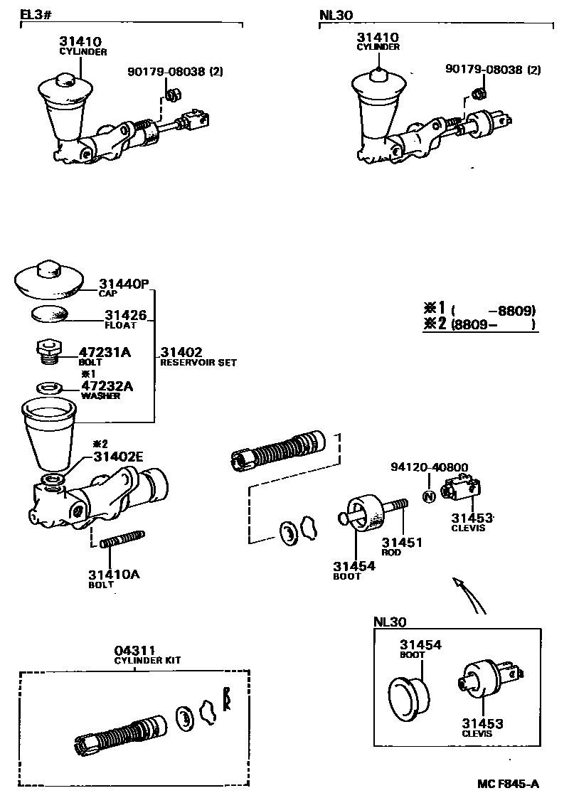 Toyota COROLLA 离合器总泵 EPC diagram — MCF845A