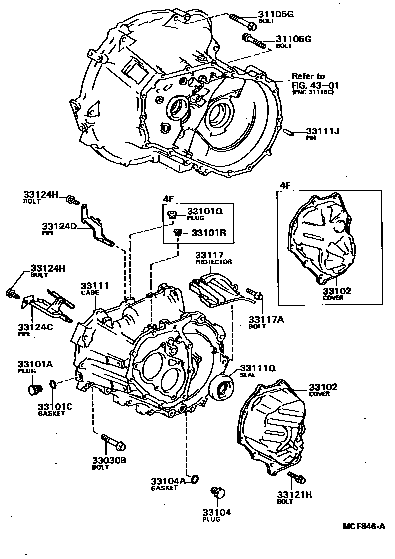 Toyota COROLLA 离合器壳和变速器壳(MTM) EPC diagram — MCF846A