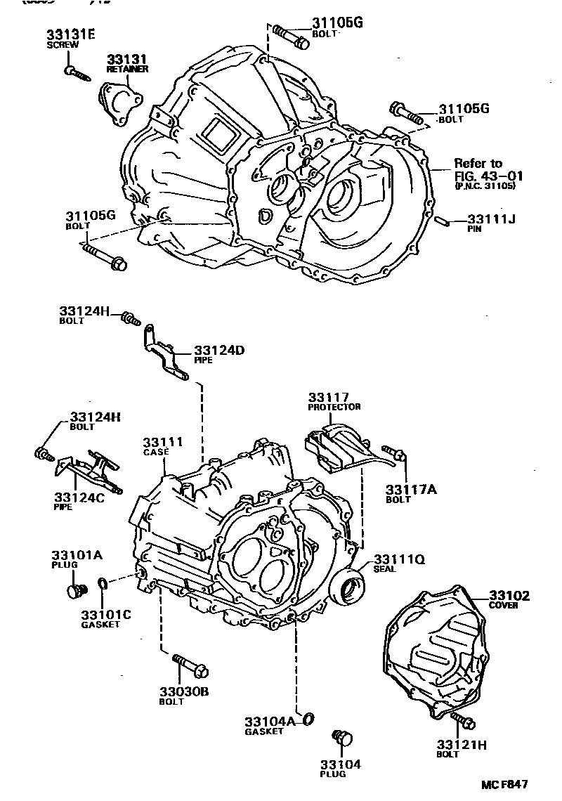 Toyota COROLLA 离合器壳和变速器壳(MTM) EPC diagram — MCF847