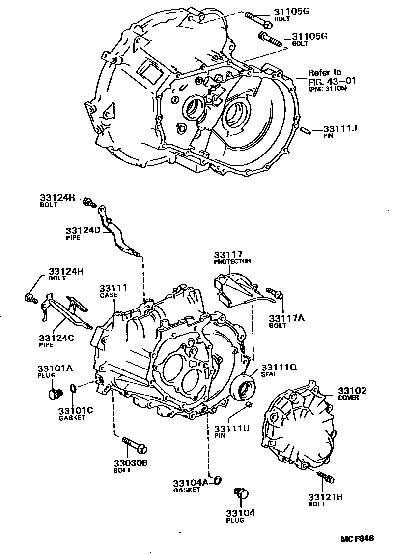 Toyota COROLLA 离合器壳和变速器壳(MTM) EPC diagram — MCF848