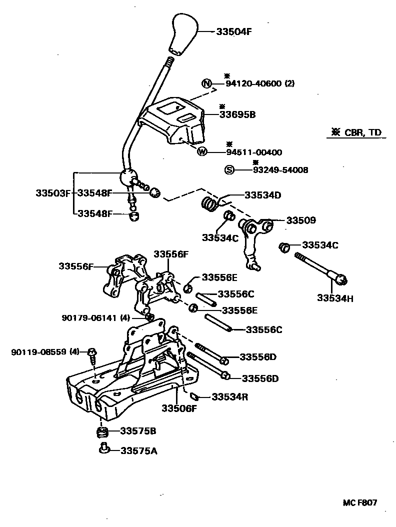 Toyota COROLLA Shift Lever & Retainer EPC diagram — MCF807