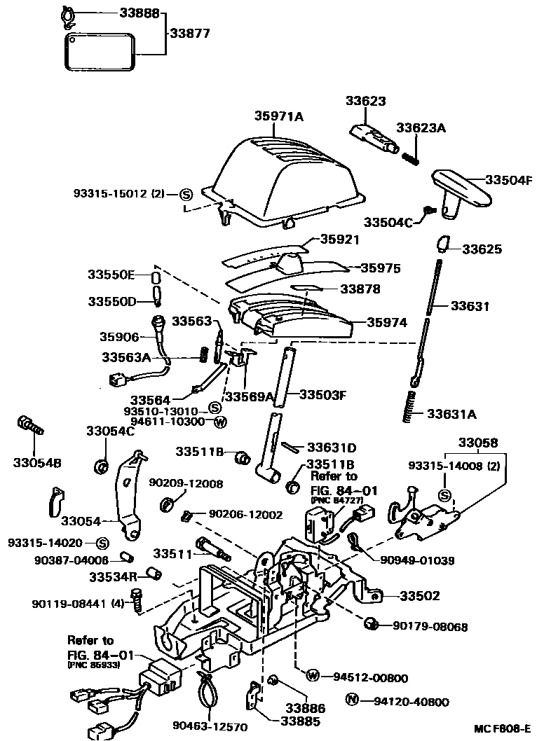 Toyota COROLLA Shift Lever & Retainer EPC diagram — MCF808E