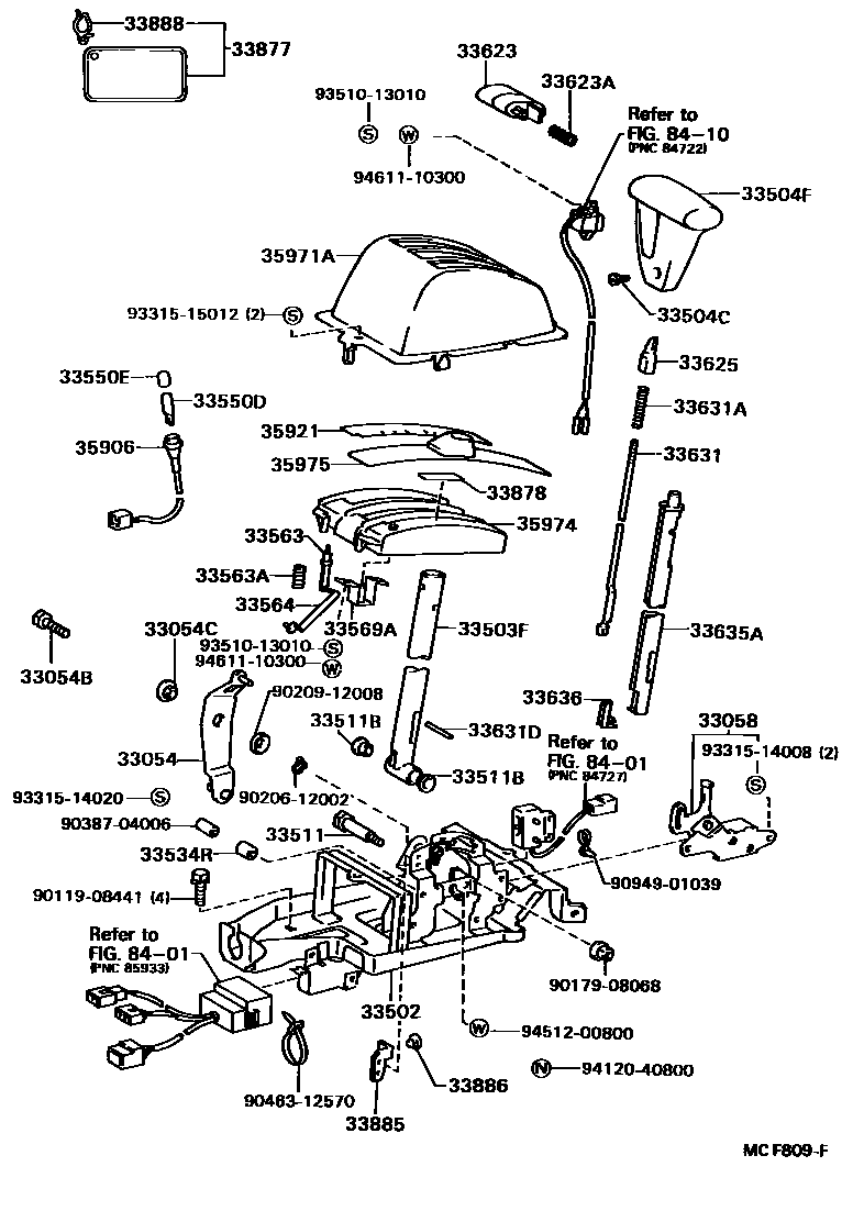 Toyota COROLLA Shift Lever & Retainer EPC diagram — MCF809F