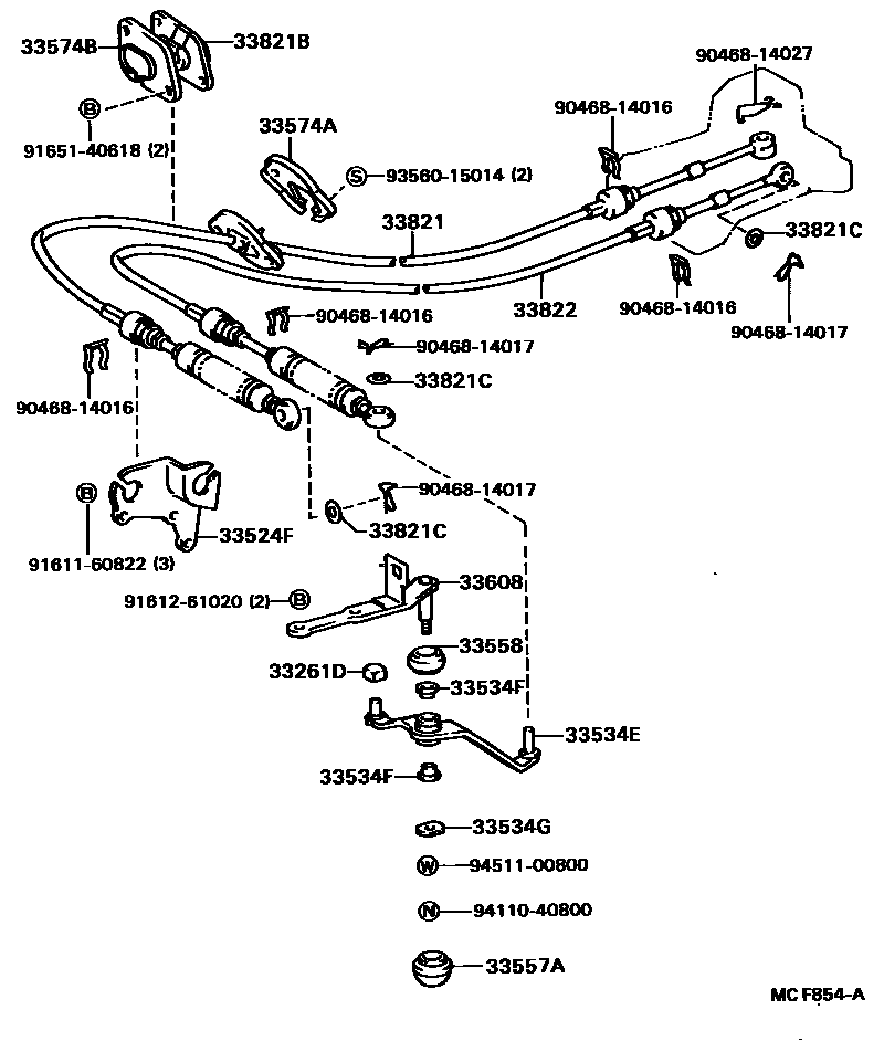 Toyota COROLLA Shift Lever & Retainer EPC diagram — MCF854A