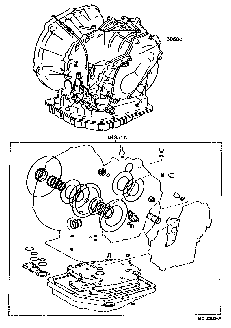 Toyota COROLLA 传动桥或变速器总成和衬垫组件(ATM) EPC diagram — MCD369A