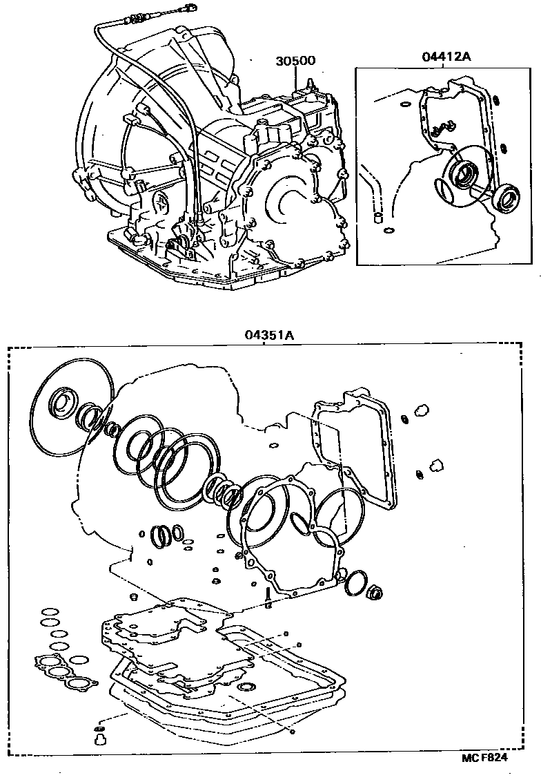 Toyota COROLLA 传动桥或变速器总成和衬垫组件(ATM) EPC diagram — MCF824