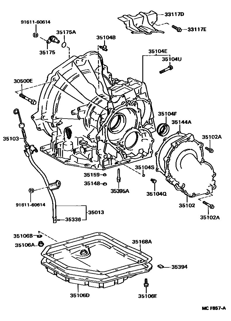 Toyota COROLLA 变速器壳和油底壳(ATM) EPC diagram — MCF857A