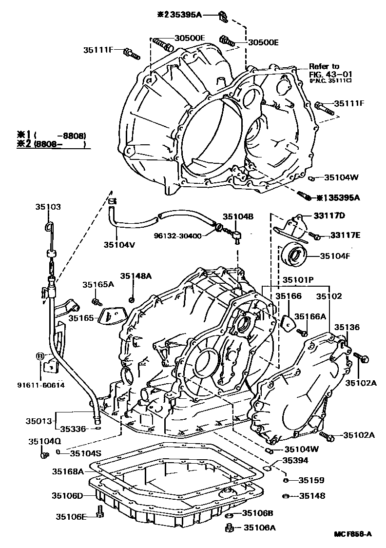 Toyota COROLLA 变速器壳和油底壳(ATM) EPC diagram — MCF858A
